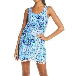 Lily Pulitzer Blue Fringe Faux Wrap Romper